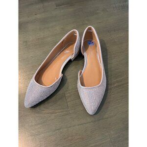 Silver Rhinestone Juicy Couture Pointed Toe Flats With Low Heels